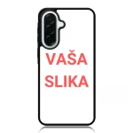 Phone case mockup with white back and black edge, featuring the red words 'VAŠA SLIKA' as a placeholder for your photo