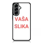 Phone case mockup: white back with black edge, red 'VAŠA SLIKA' text centered, camera cutout at top-left.