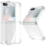 Clear protective phone case for iPhone with reinforced corners and a built-in kickstand (stand shown extended).