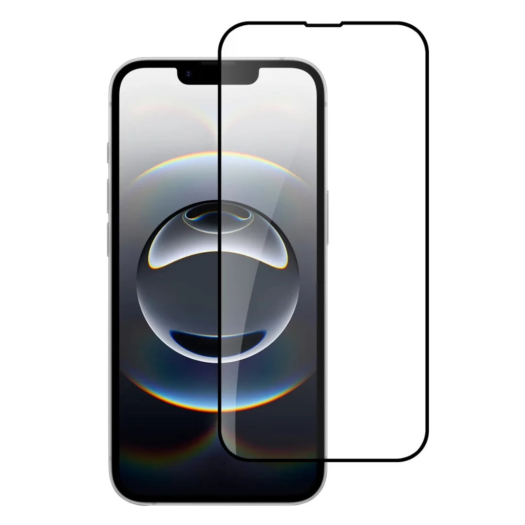 Zascitno_steklo_Premium-iPhone_17e | Poceni-Ovitki.si Front view of a smartphone with a transparent screen protector outline aligned to the screen, ready to apply.
