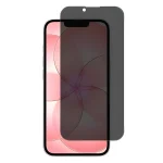 iPhone with a dark privacy screen protector hovering over the display.