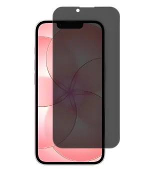 iPhone with a dark privacy screen protector hovering over the display.