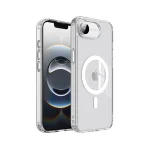 Clear iPhone case with a circular MagSafe ring on the back, showing a transparent bumper design