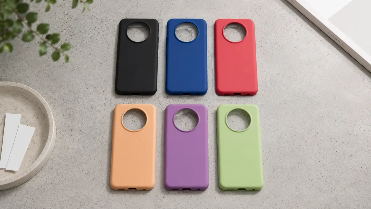 PremiumMAT ovitek za Honor Magic8 Lite | Poceni-Ovitki.si Six colorful phone cases with built-in circular ring grips arranged in two rows on a gray surface.