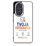Branding image on a phone case: TVOJA FOTOGRAFIJA logo with blue and orange text and icons below