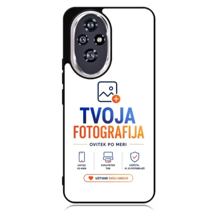Branding image on a phone case: TVOJA FOTOGRAFIJA logo with blue and orange text and icons below