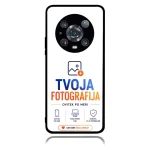 Mobile app splash for 'TVOJA FOTOGRAFIJA' with circular camera module, logo, and 'USTVARI SVOJ UNIKAT' CTA.