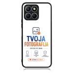 Phone case featuring TVOJA FOTOGRAFIJA logo and service icons with a bold 'Create your unique' CTA button.