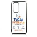 Phone case displaying branding: 'TVOJA FOTOGRAFIJA' in blue and orange with a small image icon and the Slovenian button 'USTVARI SVOJ UNIKAT'