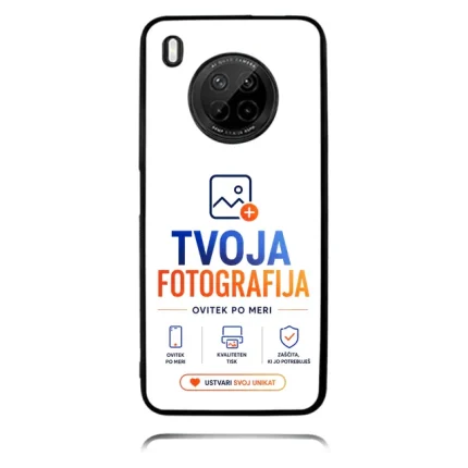 White phone case with black border and circular camera cutout, displaying TVOJA FOTOGRAFIJA branding.