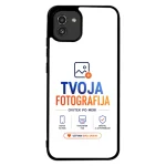 Smartphone case displaying TVOJA FOTOGRAFIJA logo with icons and slogan beneath (brand on white background)