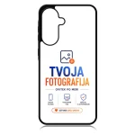 Phone screen displaying the TVOJA FOTOGRAFIJA app logo with slogan and three feature icons, plus an orange button labeled 'USTVARI SVOJ UNIKAT'.