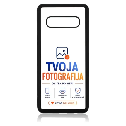 Smartphone screen displaying TVOJA FOTOGRAFIJA branding with a small image icon and a call-to-action button reading 'USTVARI SVOJ UNIKAT'.