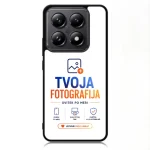 Smartphone splash screen for 'TVOJA FOTOGRAFIJA' with blue 'TVOJA' and orange 'FOTOGRAFIJA' and a call-to-action to create your unique (Ustvari svoj unikát).