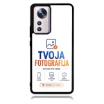 Smartphone case displaying TVOJA FOTOGRAFIJA branding with blue and orange text and small icons at the bottom.