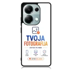 Phone case displaying the TVOJA FOTOGRAFIJA logo and feature icons for customization services.