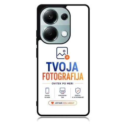 Phone case displaying the TVOJA FOTOGRAFIJA logo and feature icons for customization services.