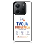 Phone case featuring TVOJA FOTOGRAFIJA branding with blue and orange text and the slogan OVITEK PO MERI, plus service icons at the bottom.