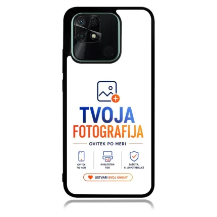 Phone case showing TVOJA FOTOGRAFIJA branding with slogan and three service icons at the bottom.