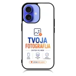 Phone case showing a logo for 'TVOJA FOTOGRAFIJA' with feature icons and a 'Create your unique' button below.
