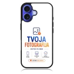 Branded phone case displaying the TVOJA FOTOGRAFIJA logo with three service icons and a button labeled 'USTVARI SVOJ UNIKAT'.