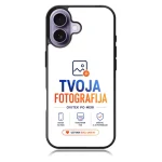 Smartphone screen displaying a custom photography service brand with icons and a CTA button.