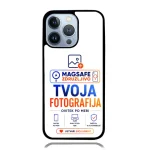 Phone case mockup featuring MagSafe branding and the slogan 'Tvoja Fotografija' for a customizable photo service