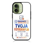 Phone case displaying a MagSafe-friendly promotional graphic in Slovenian: 'Tvoja fotografija' with 'Ustvari svoj unikát'