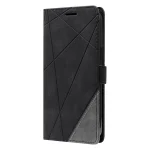 Elegantna_flip_line_torbica-Honor_600_Lite-crna-3 | Poceni-Ovitki.si Black folio-style phone case with geometric stitched panels and a magnetic strap loop.