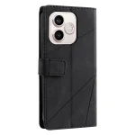 Elegantna_flip_line_torbica-Honor_600_Lite-crna-4 | Poceni-Ovitki.si Black leather wallet-style phone case for a smartphone, with a strap and diagonal stitching near the edges.