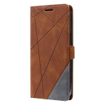 Elegantna_flip_line_torbica-Honor_600_Pro-rjava-3 | Poceni-Ovitki.si Brown geometric leather flip-style phone case with diagonal lines, side view.