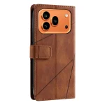 Elegantna_flip_line_torbica-Honor_600_Pro-rjava-4 | Poceni-Ovitki.si Brown leather wallet-style phone case with a strap closure, showing an orange triple-camera phone in the back slot