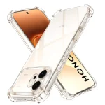 Two iPhones in clear protective cases crossed in an X, showcasing reinforced corners and dual-camera setup.