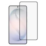 Phone with a clear tempered-glass screen protector aligned over the display, showing edge coverage around the screen.